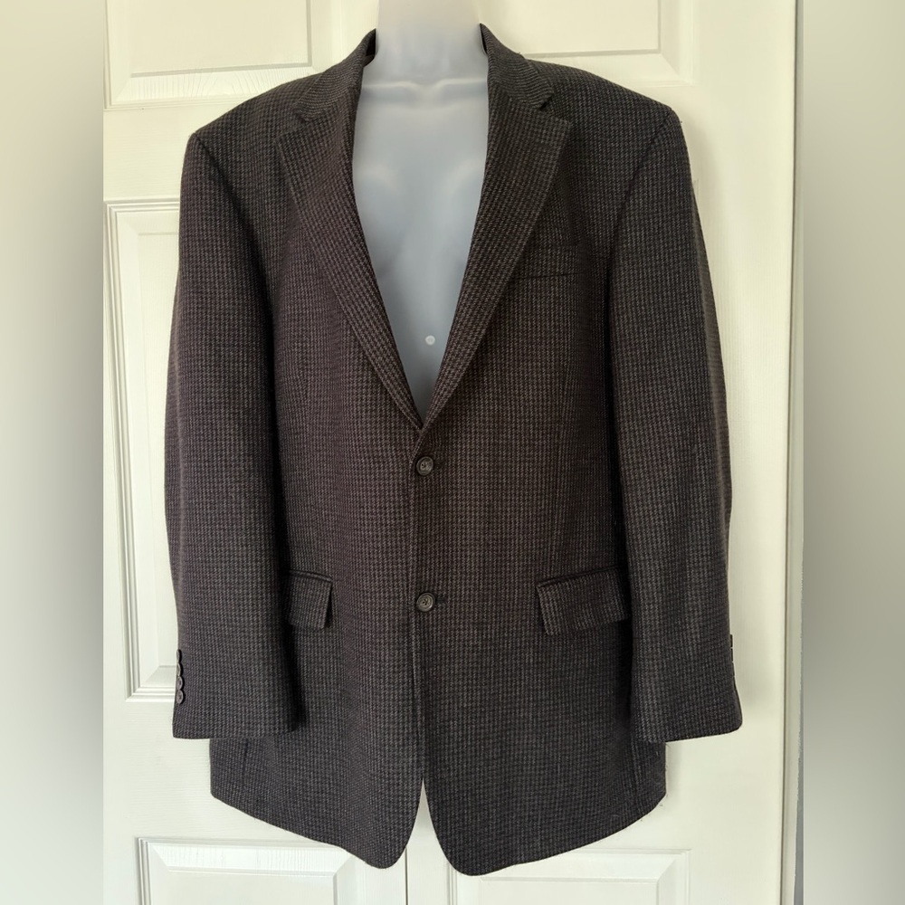 Oscar de la Renta Sport Coat Houndstooth Tweed Brown Lambswool Blazer size 46 L